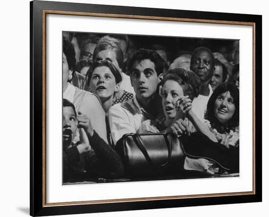 Dutch Audience Watching Jazz Trumpeter Louis Armstrong Performing with Band During a Concert-John Loengard-Framed Photographic Print