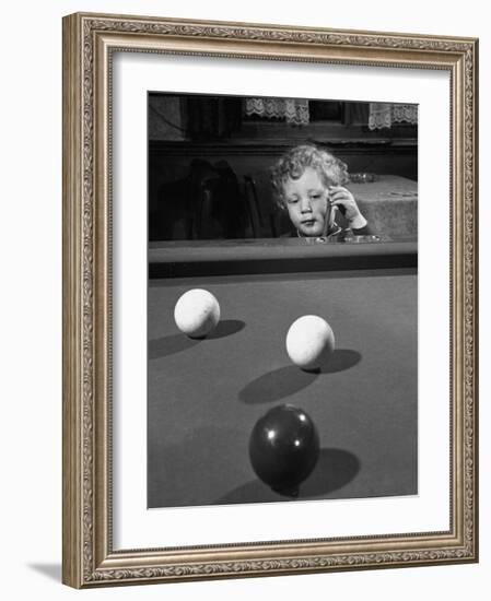 Dutch Billiards Prodigy Renske Quax Looking over the Table-null-Framed Photographic Print