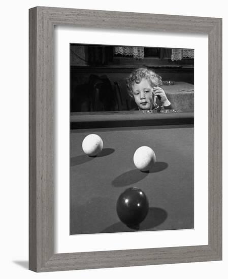 Dutch Billiards Prodigy Renske Quax Looking over the Table-null-Framed Photographic Print