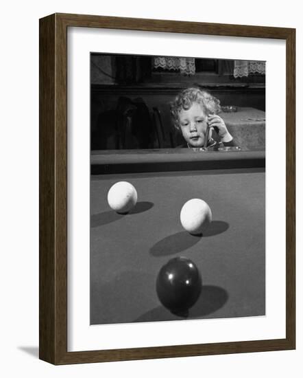 Dutch Billiards Prodigy Renske Quax Looking over the Table-null-Framed Photographic Print