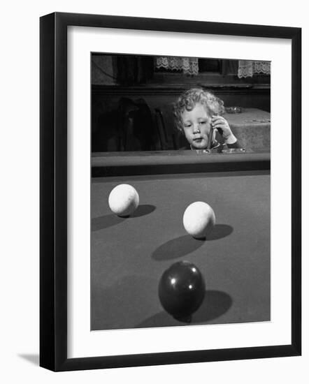 Dutch Billiards Prodigy Renske Quax Looking over the Table-null-Framed Photographic Print