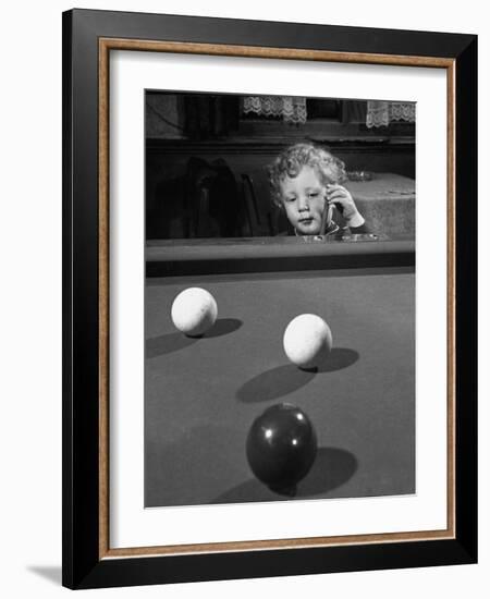 Dutch Billiards Prodigy Renske Quax Looking over the Table-null-Framed Photographic Print