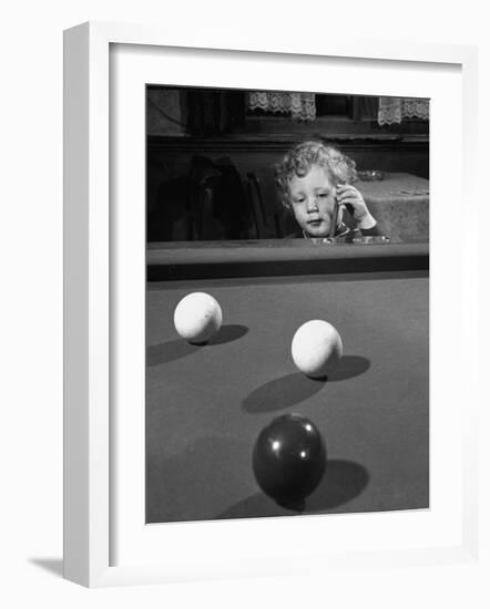 Dutch Billiards Prodigy Renske Quax Looking over the Table-null-Framed Photographic Print