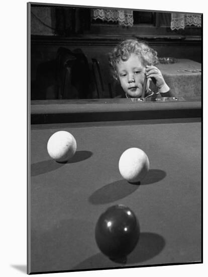 Dutch Billiards Prodigy Renske Quax Looking over the Table-null-Mounted Photographic Print