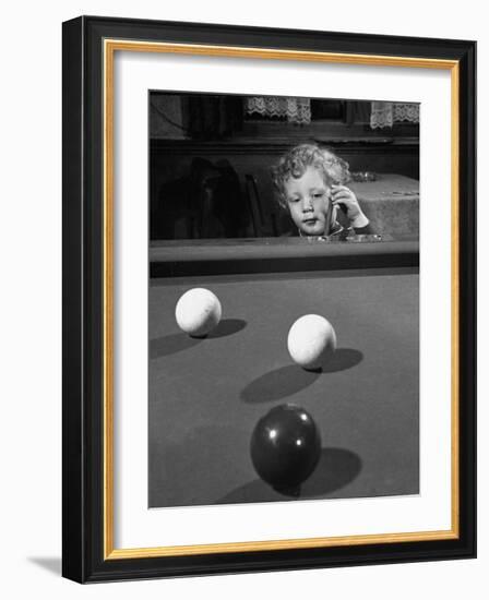 Dutch Billiards Prodigy Renske Quax Looking over the Table-null-Framed Photographic Print
