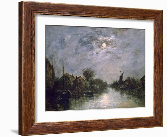 Dutch Channel in the Moonlight, C1840-1891-Johan Barthold Jongkind-Framed Giclee Print