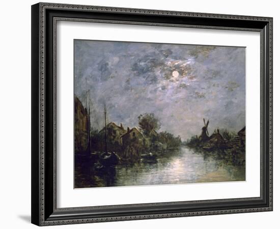 Dutch Channel in the Moonlight, C1840-1891-Johan Barthold Jongkind-Framed Giclee Print
