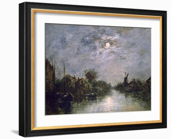 Dutch Channel in the Moonlight, C1840-1891-Johan Barthold Jongkind-Framed Giclee Print