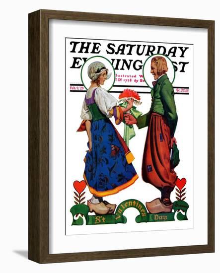 "Dutch Couple Valentine," Saturday Evening Post Cover, February 9, 1929-Elbert Mcgran Jackson-Framed Giclee Print