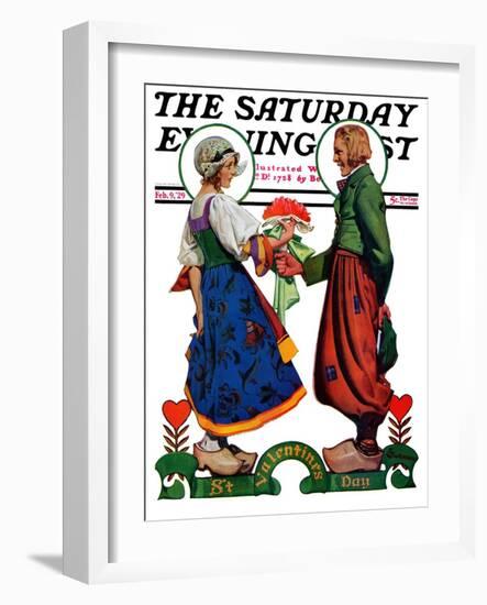 "Dutch Couple Valentine," Saturday Evening Post Cover, February 9, 1929-Elbert Mcgran Jackson-Framed Giclee Print