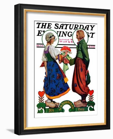 "Dutch Couple Valentine," Saturday Evening Post Cover, February 9, 1929-Elbert Mcgran Jackson-Framed Giclee Print