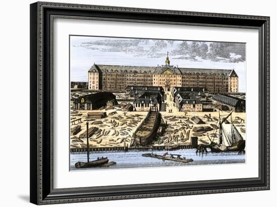 Dutch East India House in Amsterdam, Showing Warehouses and Shipyard-null-Framed Giclee Print