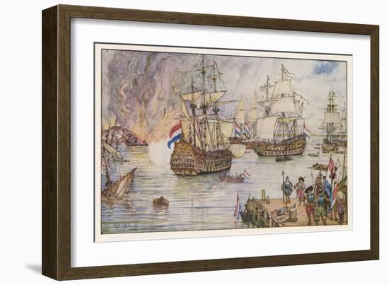 Dutch Fleet Commanded by De Ruiter Sails up the Thames and Burns English Shipping in the Medway-Henry Justice Ford-Framed Art Print
