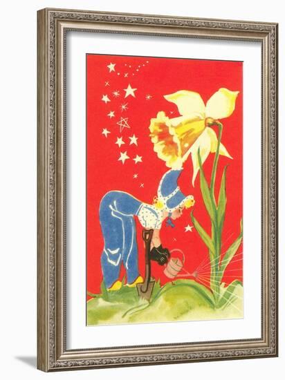 Dutch Girl Watering Daffodil-null-Framed Art Print