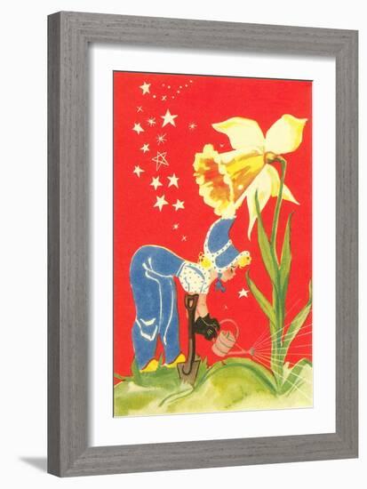 Dutch Girl Watering Daffodil-null-Framed Art Print