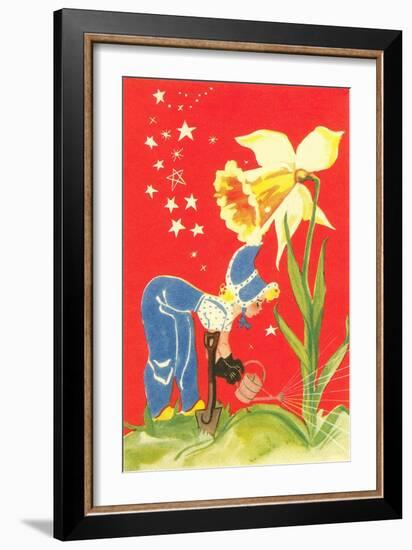 Dutch Girl Watering Daffodil-null-Framed Art Print