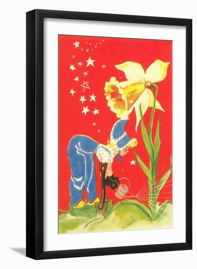 Dutch Girl Watering Daffodil-null-Framed Art Print