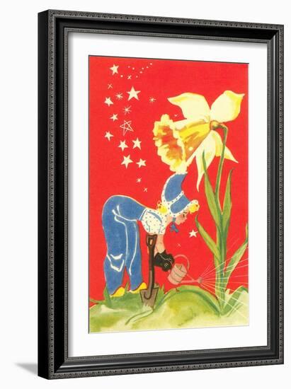 Dutch Girl Watering Daffodil-null-Framed Art Print