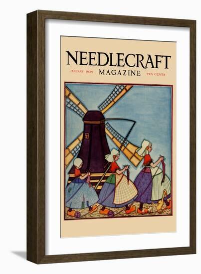 Dutch Girls Knitting-Needlecraft Magazine-Framed Art Print