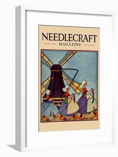 Dutch Girls Knitting-Needlecraft Magazine-Framed Art Print