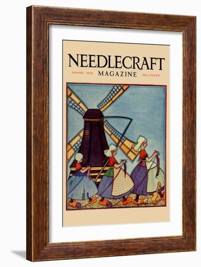 Dutch Girls Knitting-Needlecraft Magazine-Framed Art Print