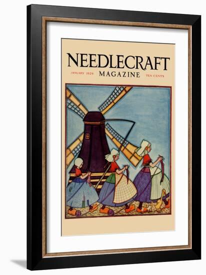 Dutch Girls Knitting-Needlecraft Magazine-Framed Art Print