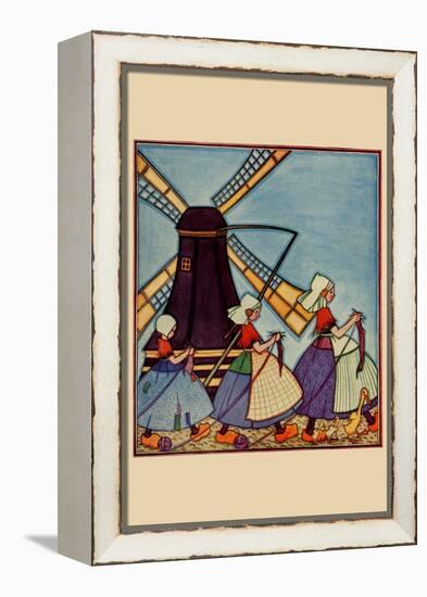 Dutch Girls Knitting-Needlecraft Magazine-Framed Stretched Canvas