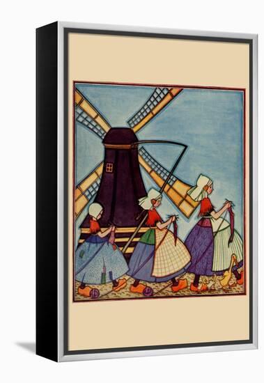 Dutch Girls Knitting-Needlecraft Magazine-Framed Stretched Canvas