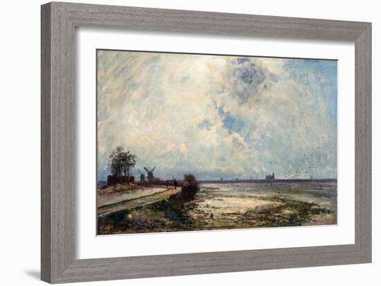 Dutch Landscape, 1862 (Oil on Canvas)-Johan-Barthold Jongkind-Framed Giclee Print