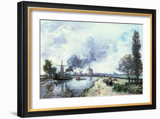 Dutch Landscape with Windmills, 1868-Johan-Barthold Jongkind-Framed Giclee Print