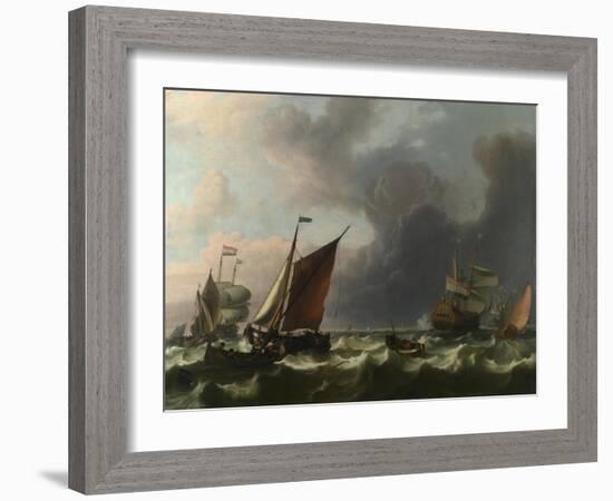 Dutch Men-Of-War and Small Vessels in a Fresh Breeze Off Enkhuizen, 1683-Ludolf Bakhuizen-Framed Giclee Print