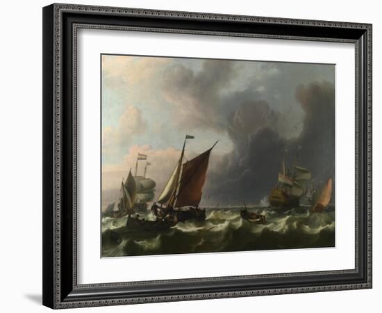 Dutch Men-Of-War and Small Vessels in a Fresh Breeze Off Enkhuizen, 1683-Ludolf Bakhuizen-Framed Giclee Print