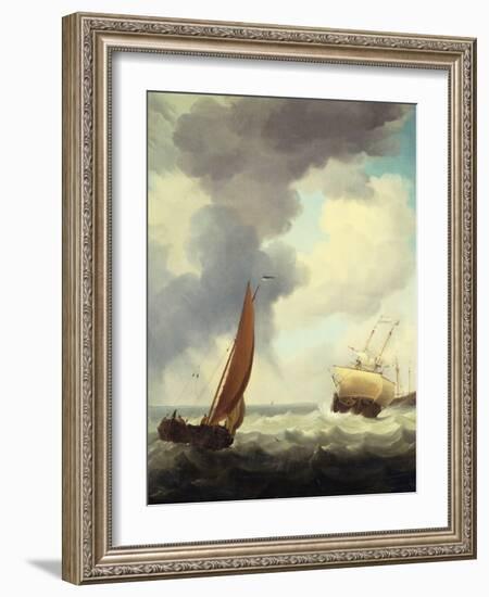 Dutch Merchant Ships and a Coastal Trader in Choppy Seas-Charles Brooking-Framed Giclee Print