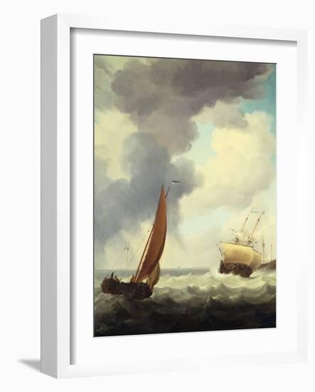 Dutch Merchant Ships and a Coastal Trader in Choppy Seas-Charles Brooking-Framed Giclee Print