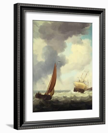 Dutch Merchant Ships and a Coastal Trader in Choppy Seas-Charles Brooking-Framed Giclee Print