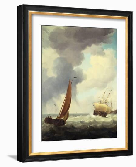 Dutch Merchant Ships and a Coastal Trader in Choppy Seas-Charles Brooking-Framed Giclee Print