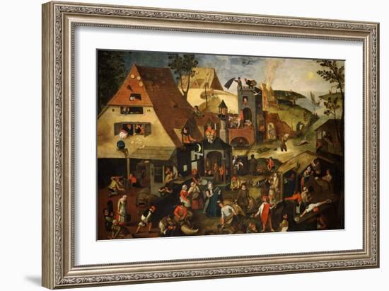 Dutch Proverb Painting, 1580-Pieter Brueghel the Younger-Framed Giclee Print