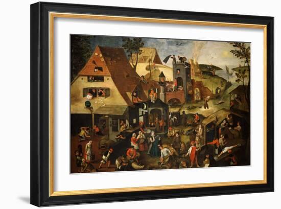 Dutch Proverb Painting, 1580-Pieter Brueghel the Younger-Framed Giclee Print