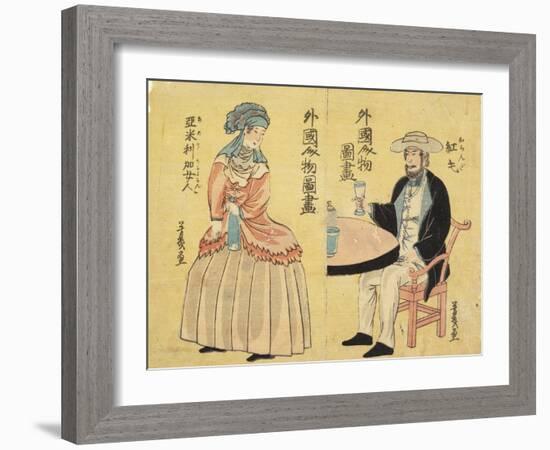 Dutch (Right), American Woman (Left)-Utagawa Yoshiiku-Framed Giclee Print