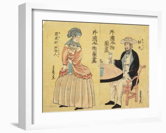 Dutch (Right), American Woman (Left)-Utagawa Yoshiiku-Framed Giclee Print