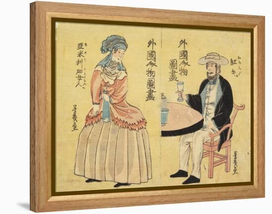 Dutch (Right), American Woman (Left)-Utagawa Yoshiiku-Framed Premier Image Canvas