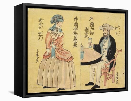 Dutch (Right), American Woman (Left)-Utagawa Yoshiiku-Framed Premier Image Canvas