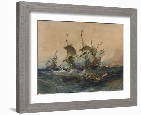 Dutch Ships in a Storm, 1839 (W/C & Gouache on Wove Paper)-Louis Eugene Gabriel Isabey-Framed Giclee Print