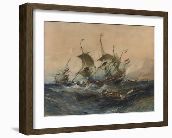 Dutch Ships in a Storm, 1839 (W/C & Gouache on Wove Paper)-Louis Eugene Gabriel Isabey-Framed Giclee Print