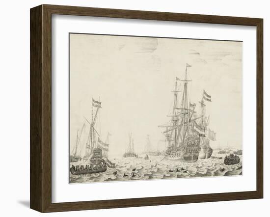 Dutch Ships near the Coast, early 1650s-Willem van de, the Elder Velde-Framed Giclee Print