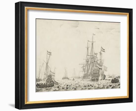 Dutch Ships near the Coast, early 1650s-Willem van de, the Elder Velde-Framed Giclee Print