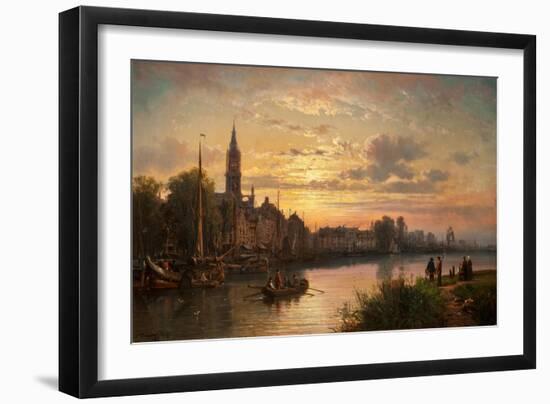 Dutch Sunset Scene, 1873-Charles Euphrasie Kuwasseg-Framed Giclee Print