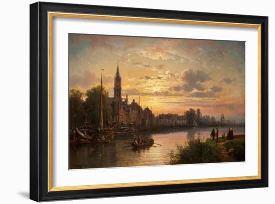 Dutch Sunset Scene, 1873-Charles Euphrasie Kuwasseg-Framed Giclee Print