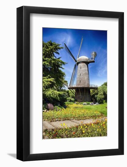 Dutch Windmill With Blooming Tulips-George Oze-Framed Photographic Print