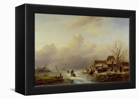 Dutch Winter Landscape-Andreas Schelfhout-Framed Premier Image Canvas